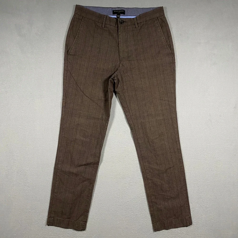 Banana Republic Aiden Fit Pants Mens 31x30 Brown Plaid Cotton Chino 359280-00